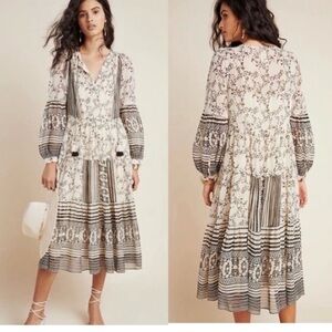 Anthropologie Cream and Black Long Sleeve Dress shear